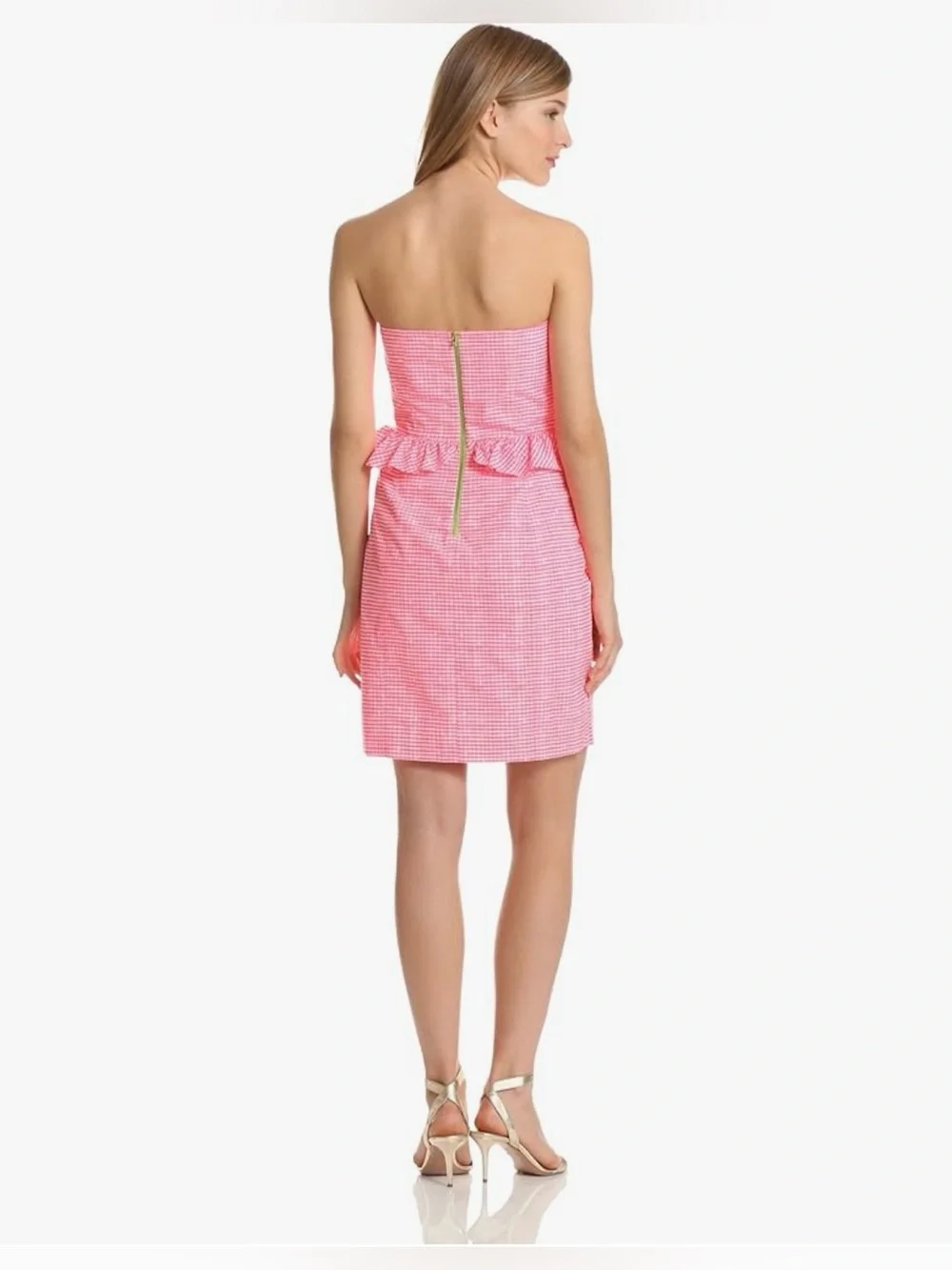 Lilly Pulitzer strapless pink gingham dress womens 8 Lowe seersucker preppy mini - Picture 3 of 14